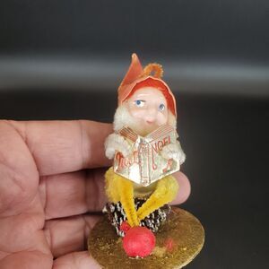 Vintage Pinecone Elf Singing Noel Ornament 1950s Christmas Decor
